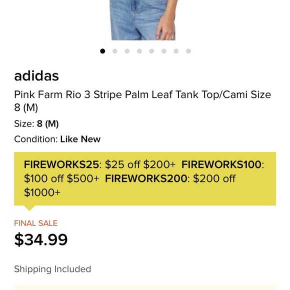 Adidas 3 Stripe Palm Leaf Tank Ombre - NWOT - Picture 4 of 5